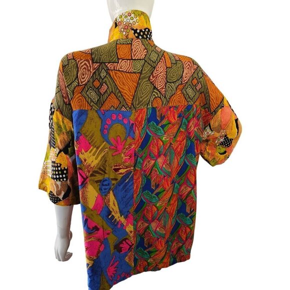 Bali Collection Beaded Womens Shirt OS Oversize Collared Button Up Colorful 80s - Picture 5 of 12